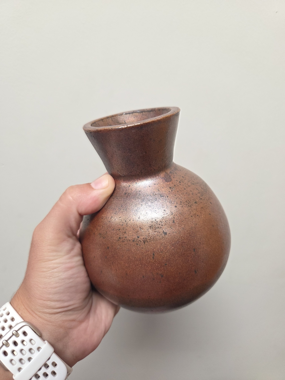 Rust-Tone Round Ceramic Vase with Flared Neck